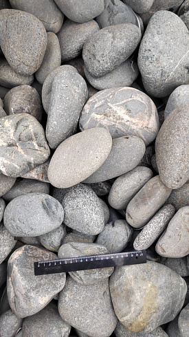 Kamenclub.ru: Галька речная окат (темно-серая) фр. 70-150 мм. купить  в Пензе галька речная темно-серая, синяя, серая речная галька округлая  8000 руб/т   фото КАМЕНЬ КЛУБ