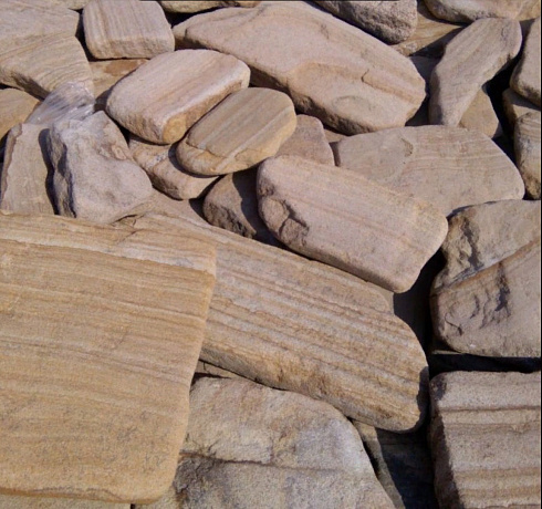 Kamenclub.ru: Песчаник пластушка галтованный желтый с рисунком (3 см)  купить в Пензе плитняк - пластушка желтый песчаник 21000 руб/м3   фото КАМЕНЬ КЛУБ