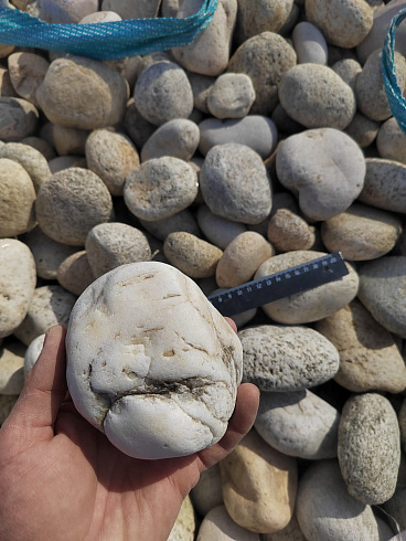 Kamenclub.ru: Галька речная окат (серо-белая) фр. 70-120 мм купить  в Пензе галька галечник бело-серая, серо-белая, серая, белая речная природная галька  8000 руб/т   фото КАМЕНЬ КЛУБ