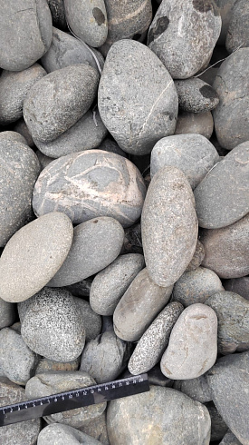 Kamenclub.ru: Галька речная окат (темно-серая) фр. 70-150 мм. купить  в Пензе галька речная темно-серая, синяя, серая речная галька округлая  8000 руб/т   фото КАМЕНЬ КЛУБ